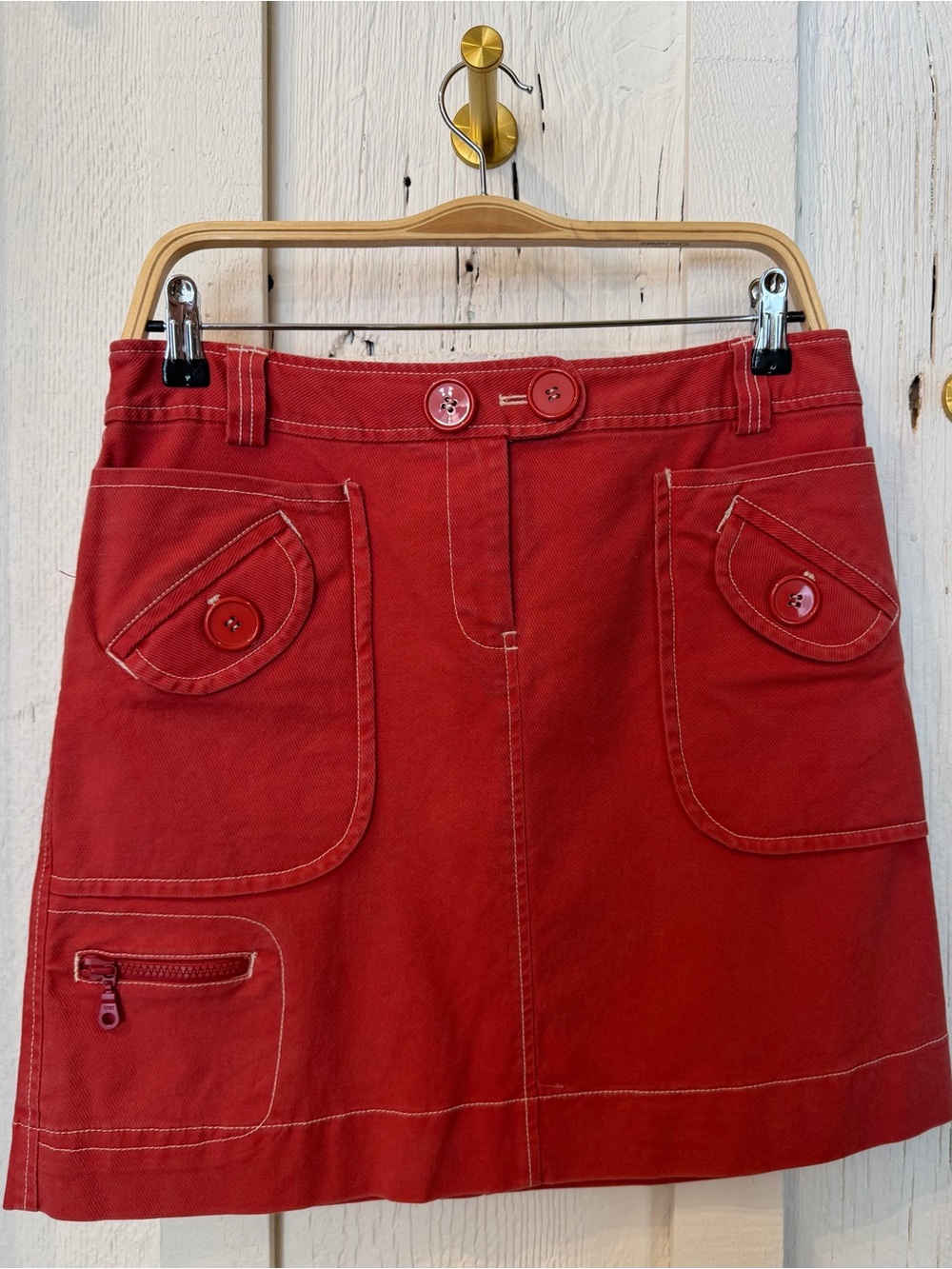 Red Pocket-Detail Mini Skirt - Women
